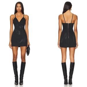 DAVID KOMA Rhinestone Feather Cami Sequin Embellished Denim Mini Dress Size 4